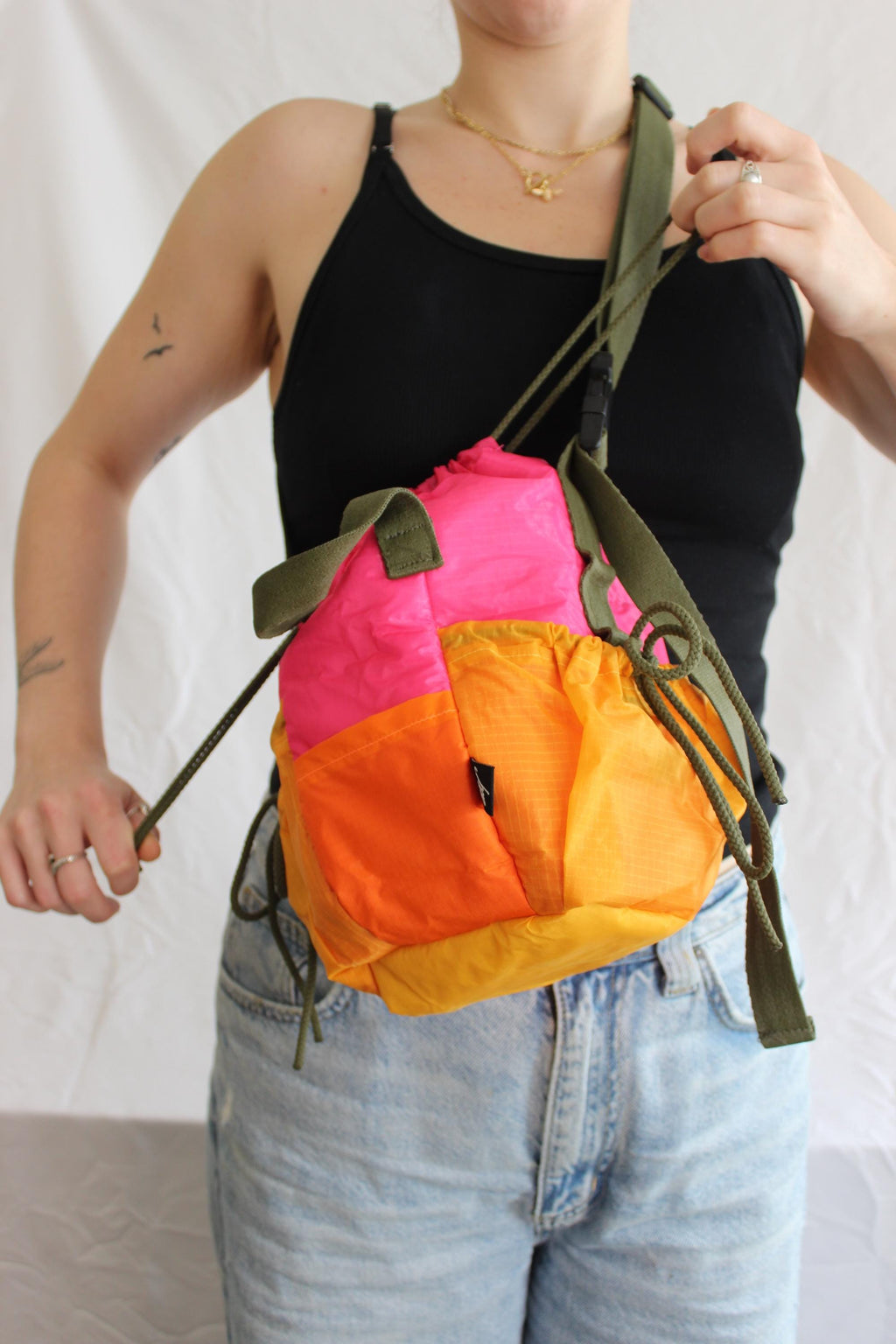 Sustainable hot air balloon offcuts shoulder bucket bag