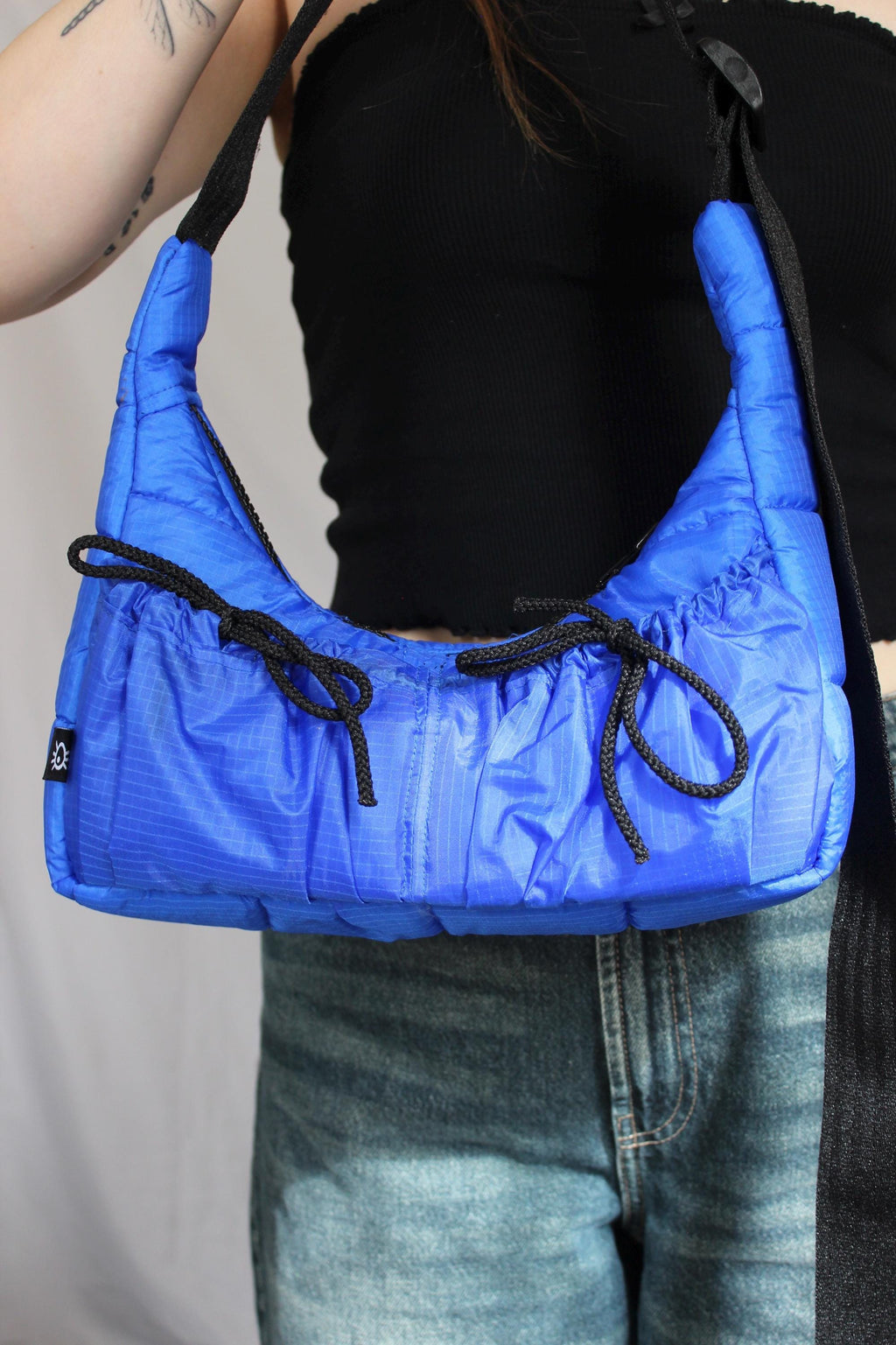 Sustainable hot air balloon offcuts bow shoulder bag