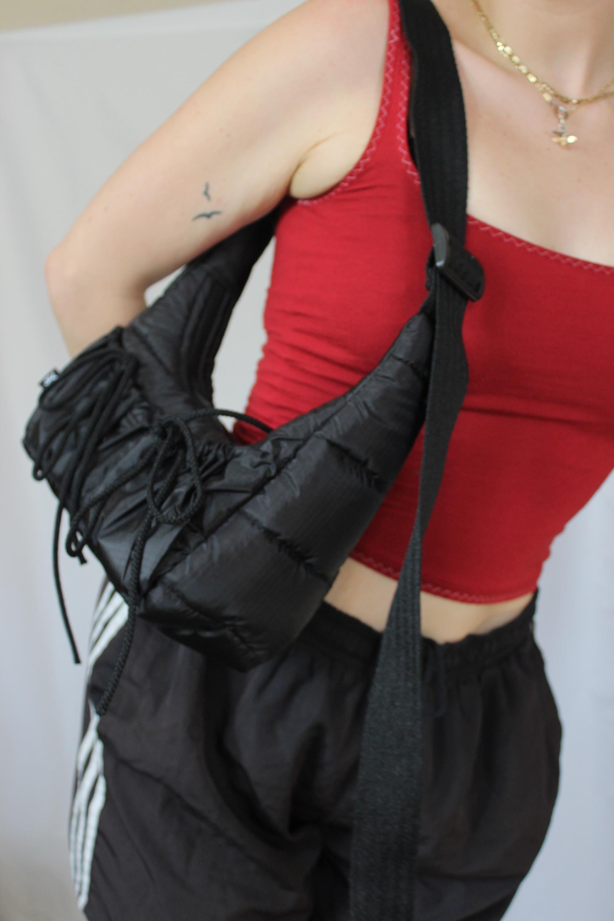 Sustainable hot air balloon offcuts bow shoulder bag with back pocket detail