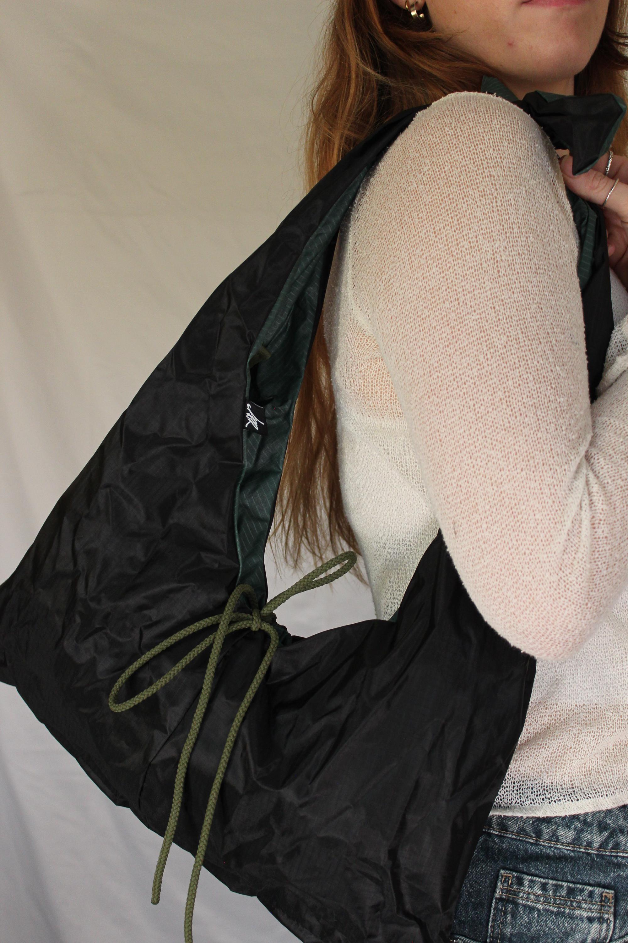 Sustainable hot air balloon offcuts reversible tie shoulder / crossbody bag