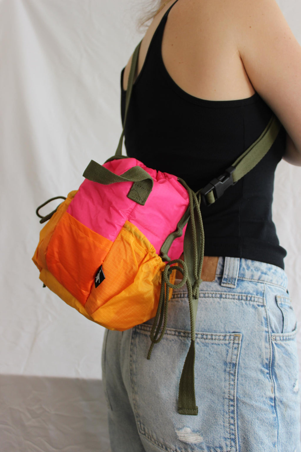 Sustainable hot air balloon offcuts shoulder bucket bag
